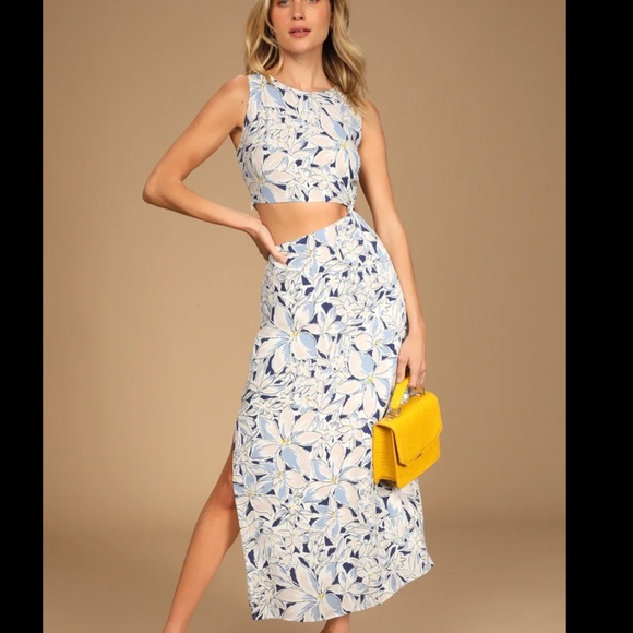 Lulu's Blue and White Floral Midi Dress - Picture 1 of 4